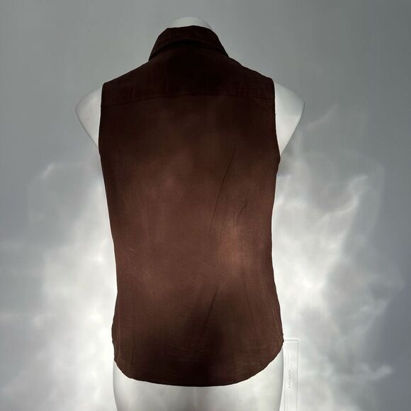 Y2K Jaclyn Smith 100% silk chocolate brownbutton down tank top - Picture 8 of 11